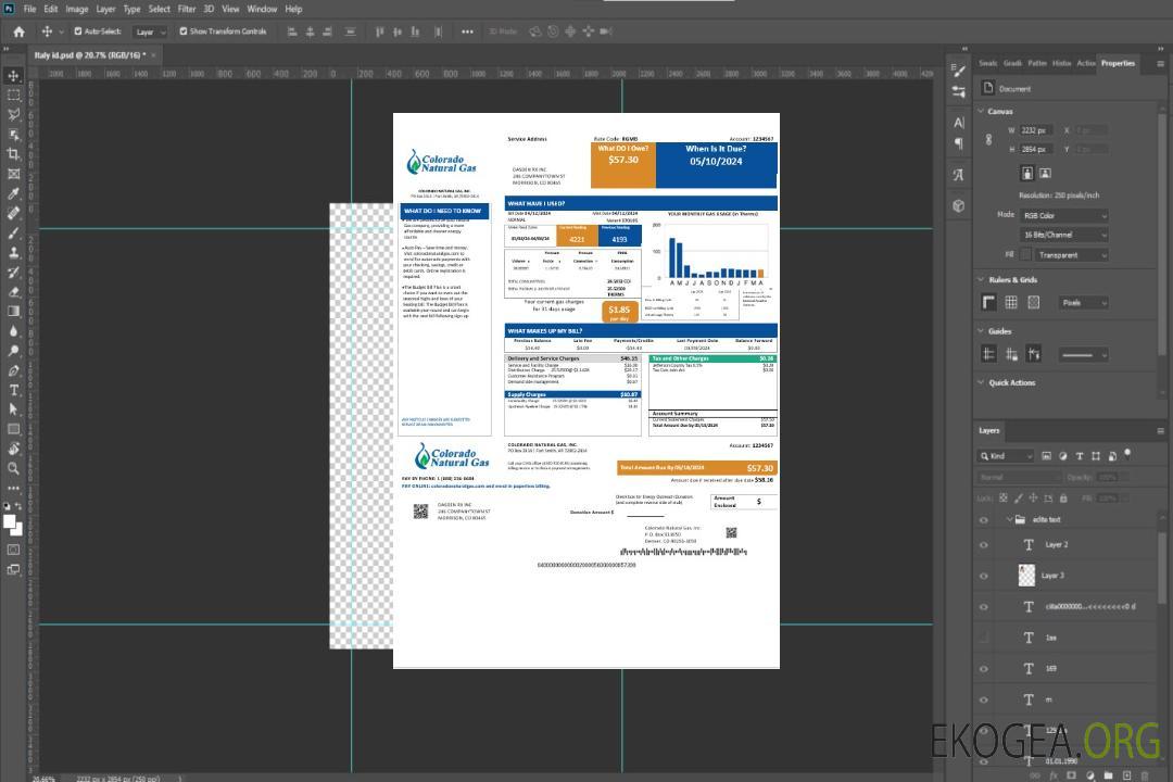 Modèle de facture de services publics pour les entreprises de gaz naturel du Colorado aux États-Unis aux formats Word et PDF template